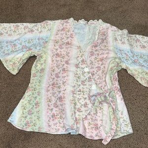 Women's beautiful linen boho short‎ sleeve top linen blend small medium